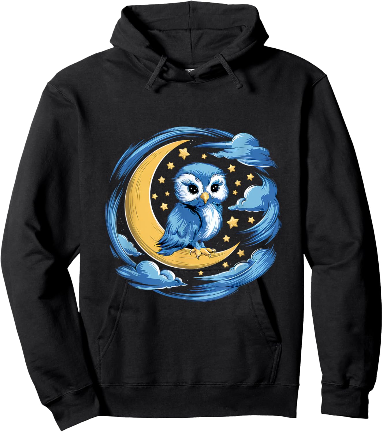 Lovely Owl Sitting On Crescent Moon With Stars Hoodie - Hoodie | Black