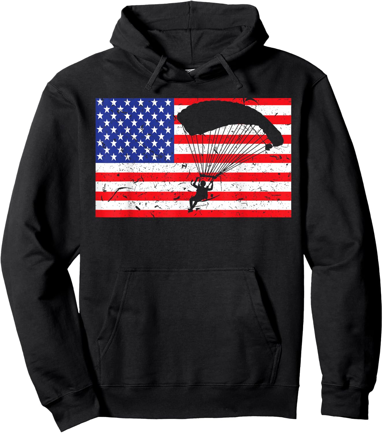 Distressed Parachuting USA American Flag Vintage Skydiving Hoodie - Hoodie | Black