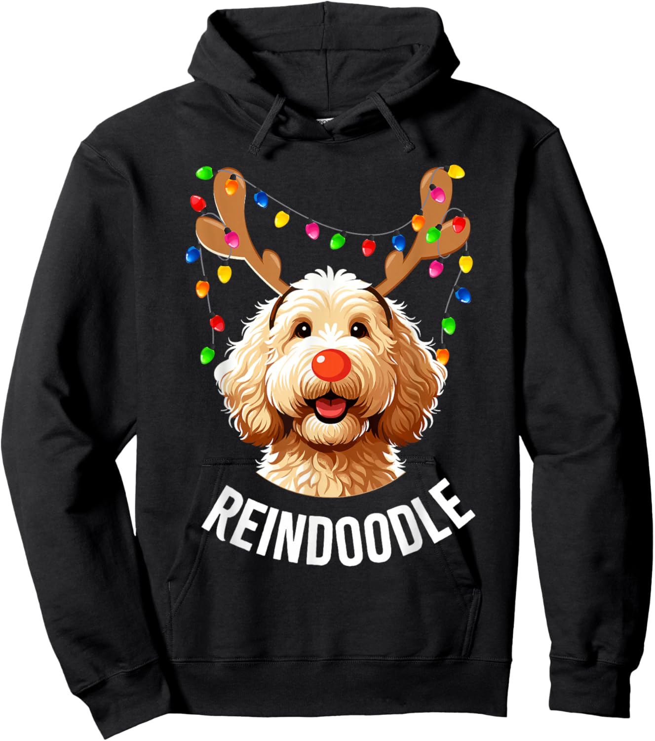 Christmas Goldendoodle Reindeer Doodle Dog Reindoodle Dog Hoodie - Hoodie | Black