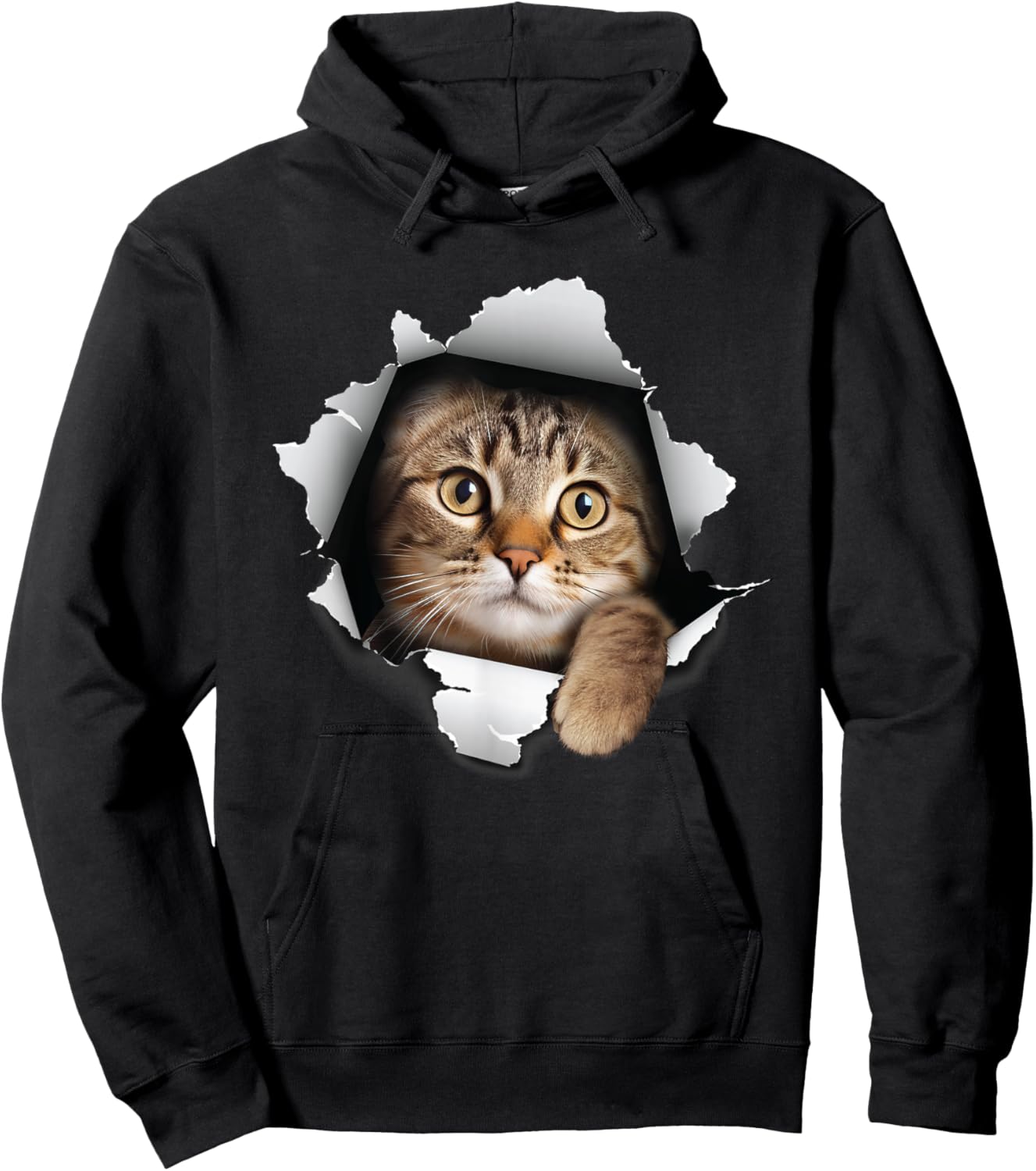 Cat Looking Through Hole - Cat Lover Kitten Owner Kitty Women Kids Hoodie - Hoodie | Black