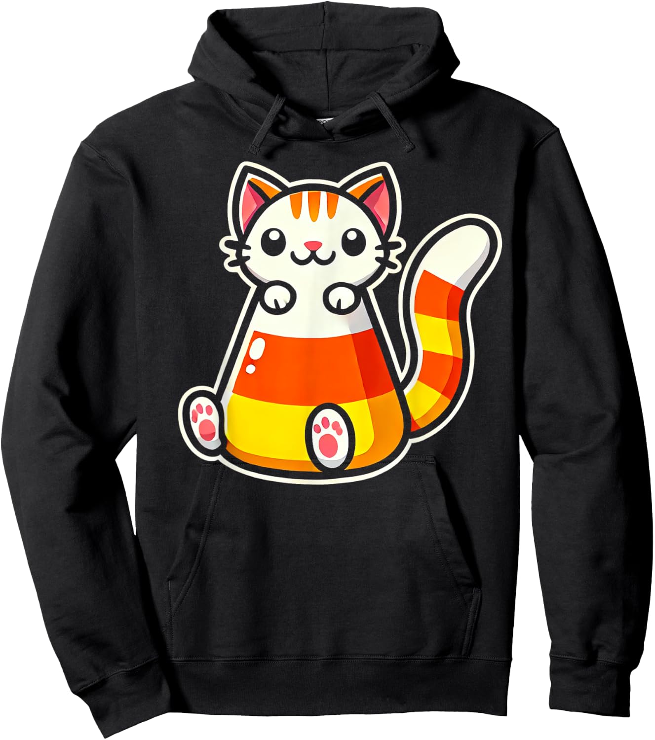 Candy Corn Cat Halloween Squish Kitty Kitten Women Kids Hoodie - Hoodie | Black