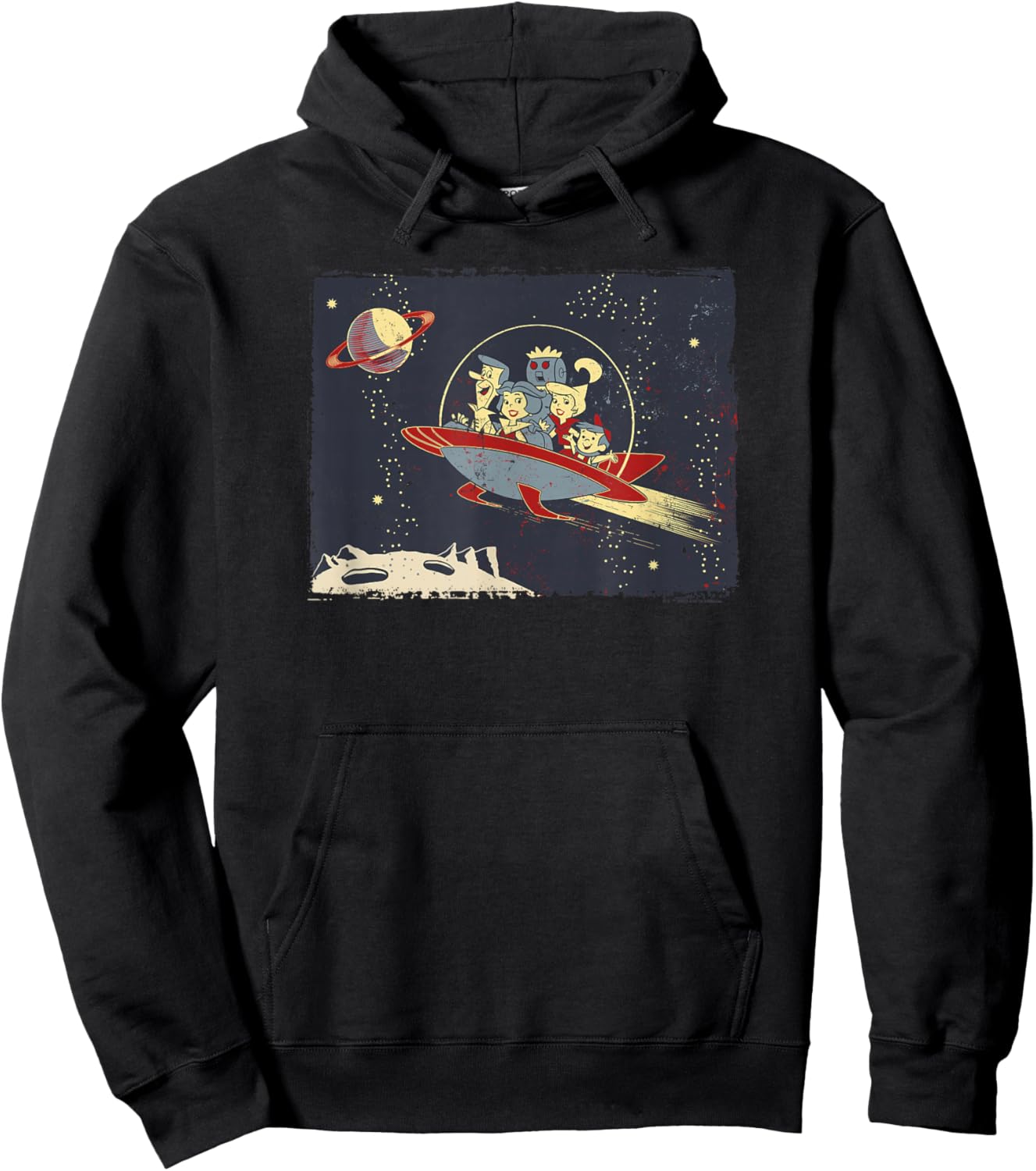 WB100 The Jetsons Retro Pop Vintage Future Group Panel Hoodie - Hoodie | Black