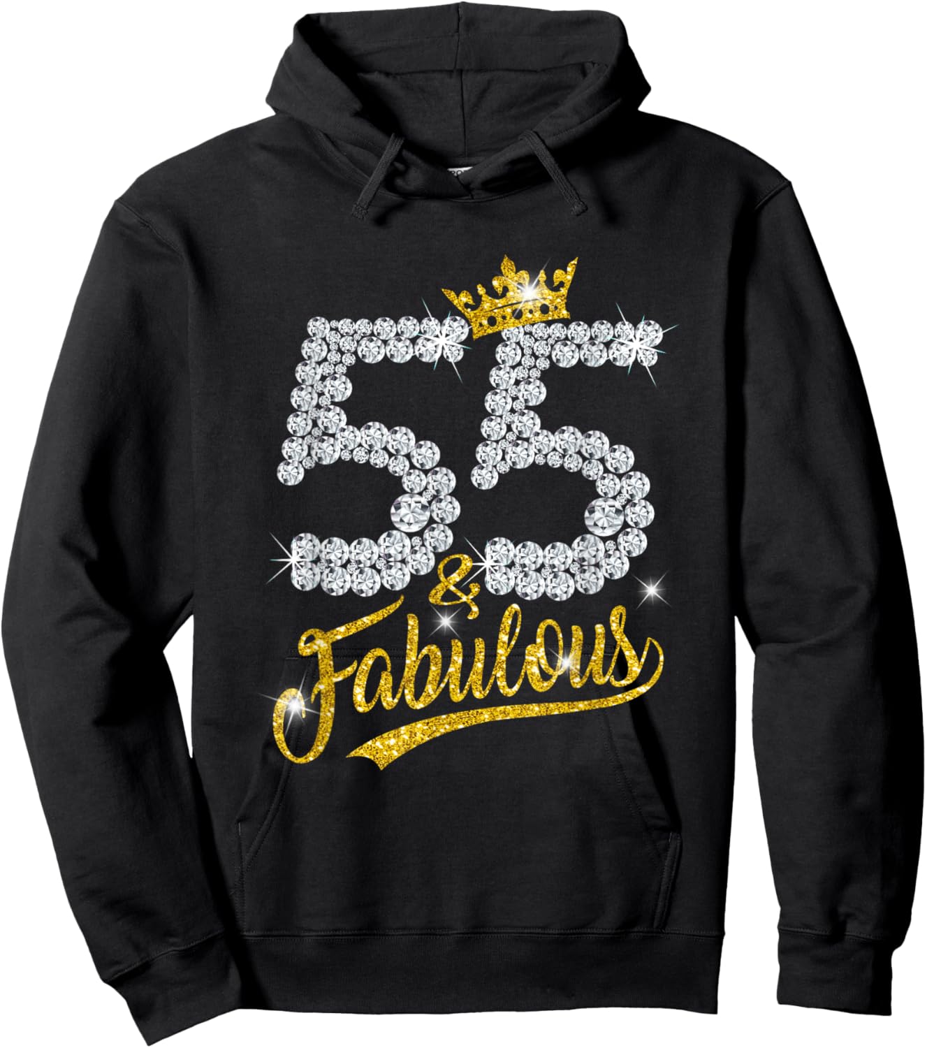 55 and Fabulous 55th Birthday Diamond Crown Girls Hoodie - Hoodie | Black