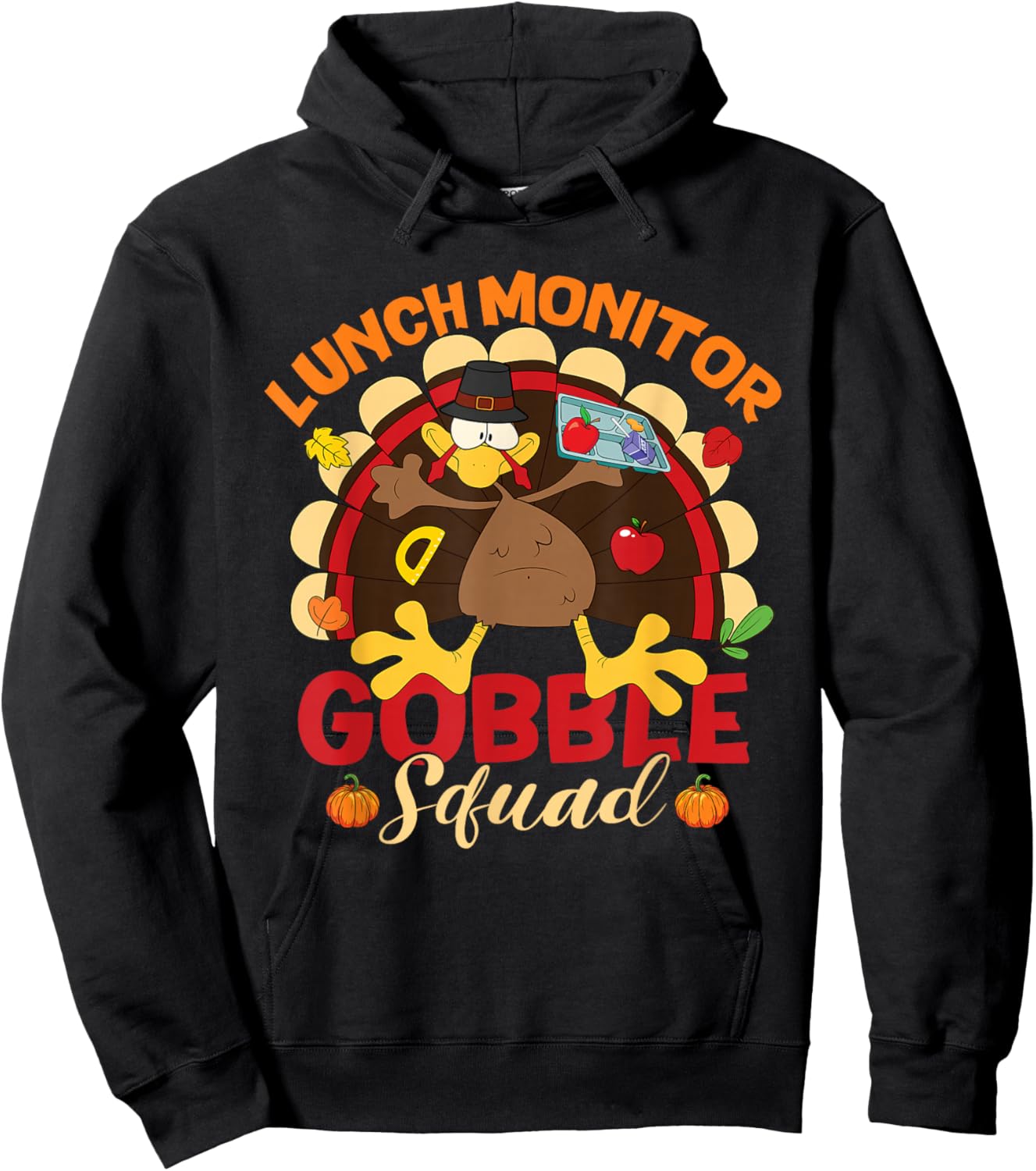 Lunch Monitor Gobble Squad Turkey Chef Hat Thanksgiving Hoodie - Hoodie | Black