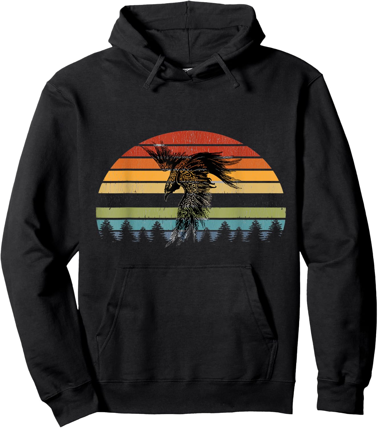 Crow Raven Norse Cool Viking Retro Sun for Vikings lover Hoodie - Hoodie | Black