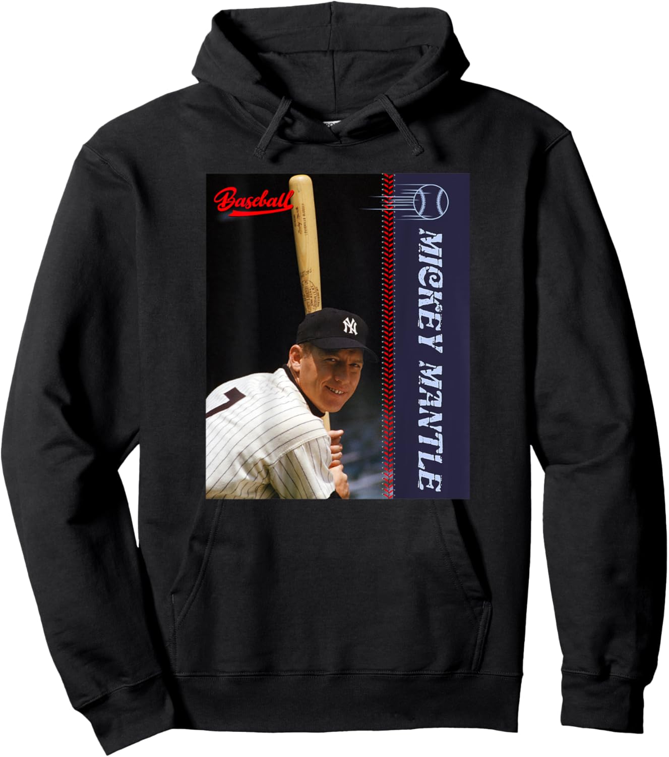 Mickey Mantle_Baseball_001_Back Printed Hoodie - Hoodie | Black