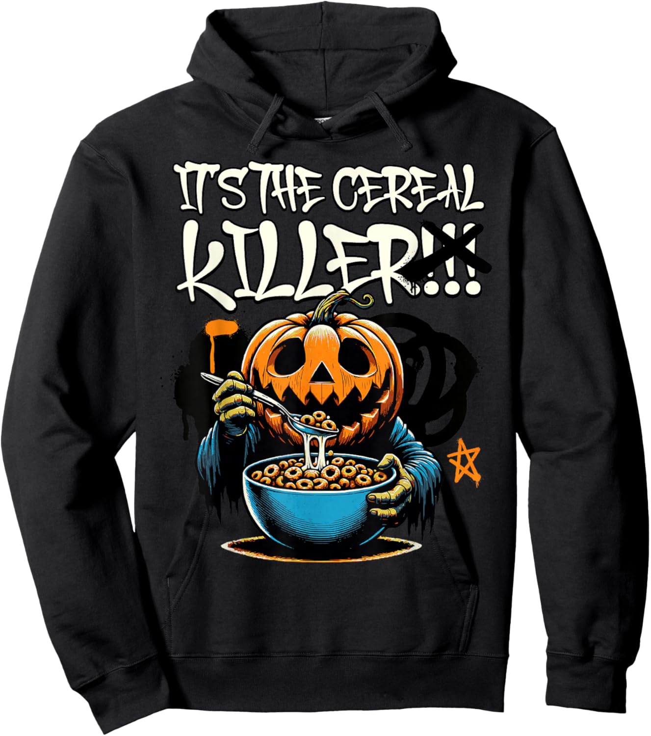 It's The Cereal Killer Funny Pumpkin Monster Halloween Funny Hoodie - Hoodie | Black