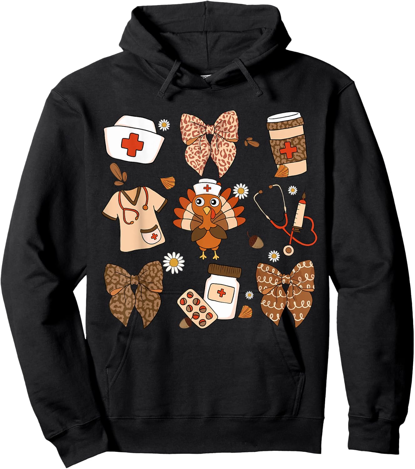Thanksgiving Nurse Essentials Cute Turkey Medical Fall Decor Hoodie - Hoodie | Black