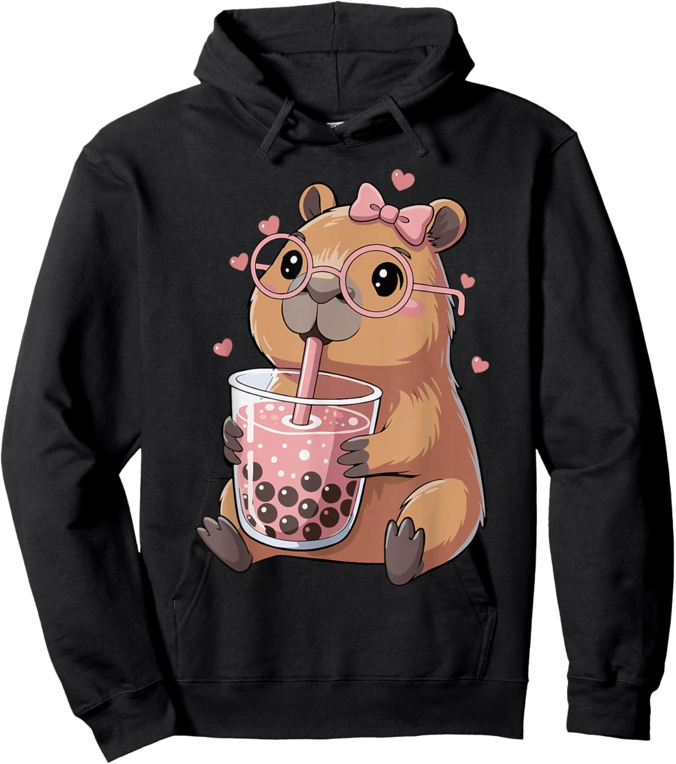 Capybara Drinking Bubble Tea für Mädchen Cute Capybara Hoodie - Hoodie | Black