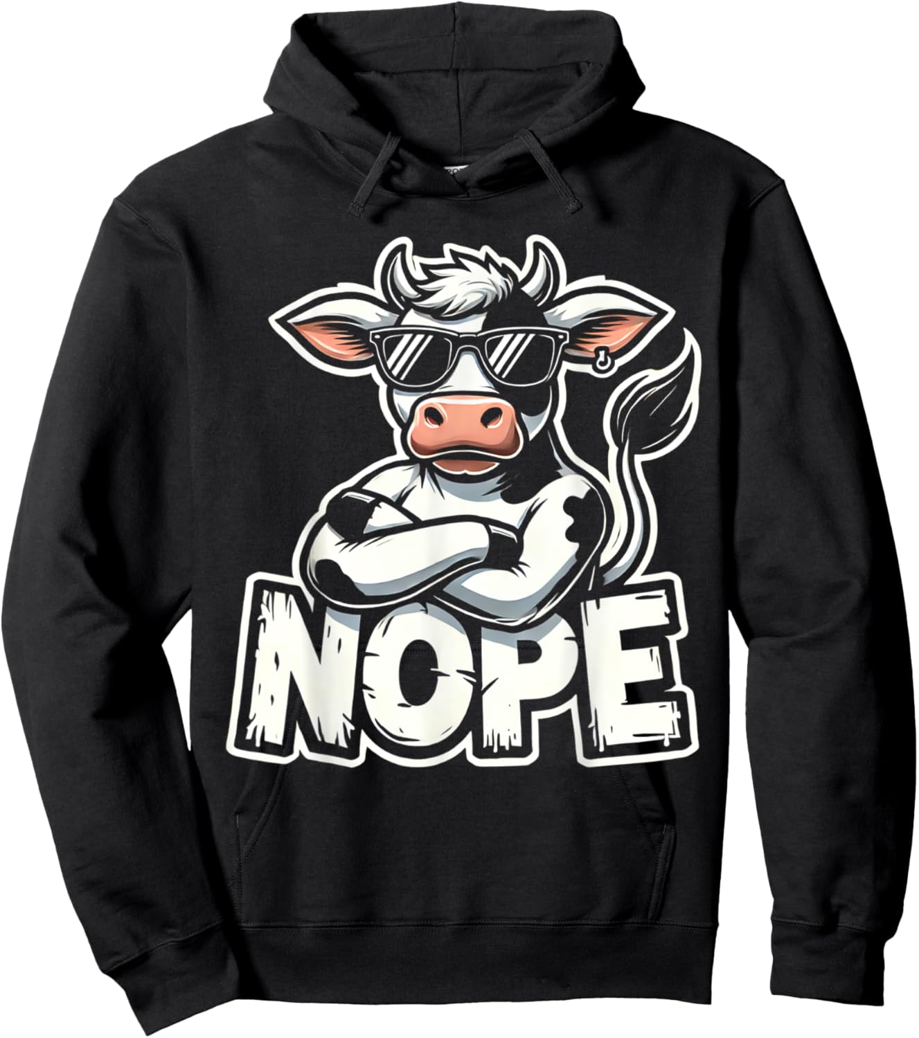 Vintage Art Cute Animal Lovers Cartoon Cow NOPE Awespme Pet Hoodie - Hoodie | Black