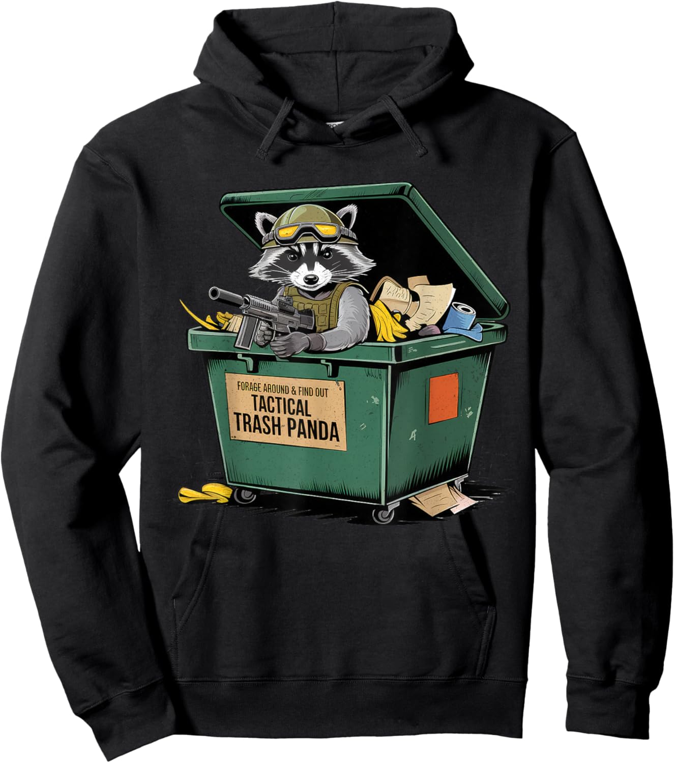 Funny Raccoon Forage Around & Find Out Tactical Trash Panda Hoodie - Hoodie | Black