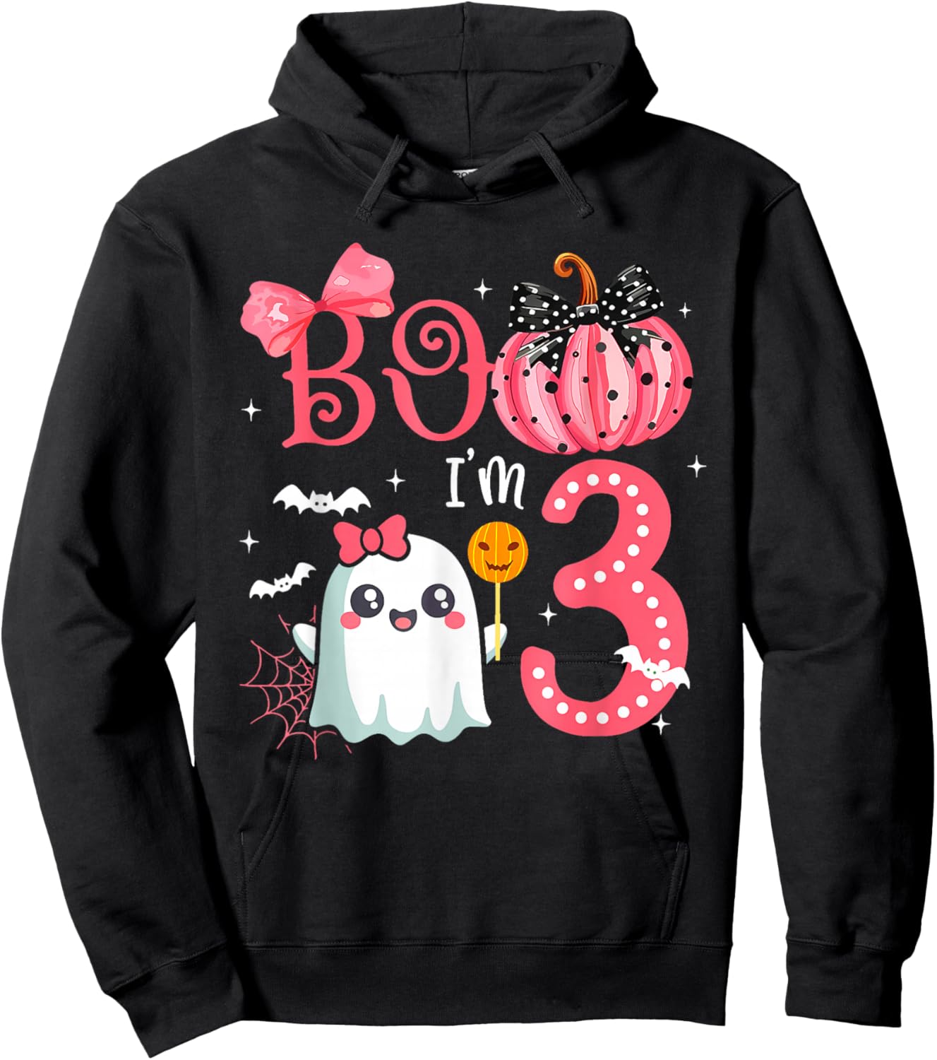 Boo I'M 3 Years Old Ghost 3Rd Birthday Halloween Ghost Girls Hoodie - Hoodie | Black