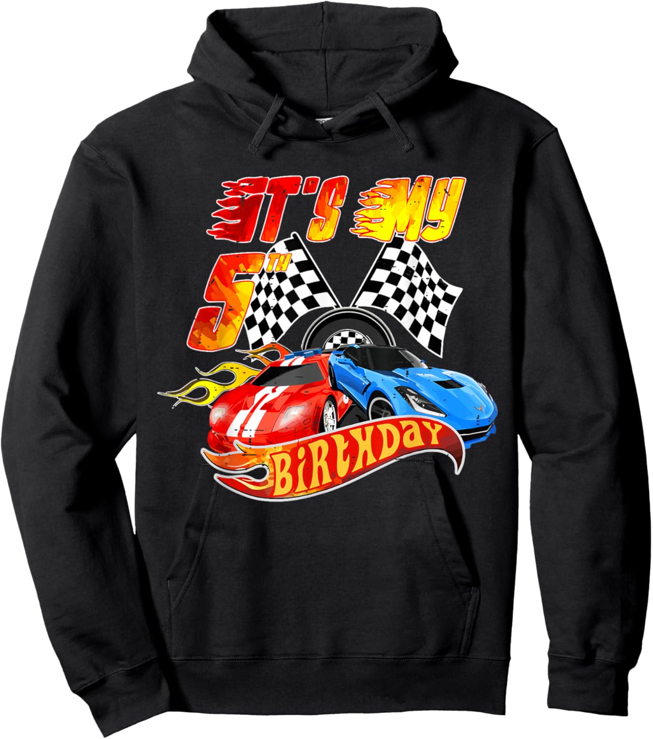 It's My 5th Birthday Kid 5 Year Old Race Car Birthday Racing Hoodie - Hoodie | Black