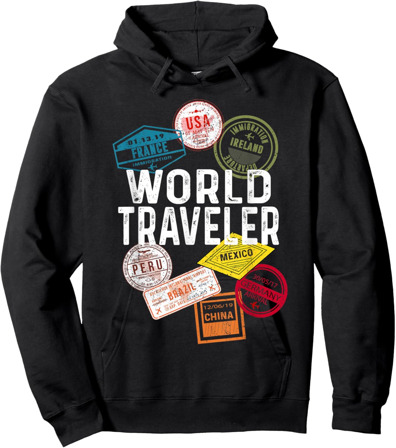 Vintage Distressed World Traveler Passport stamp Hoodie - Hoodie | Black