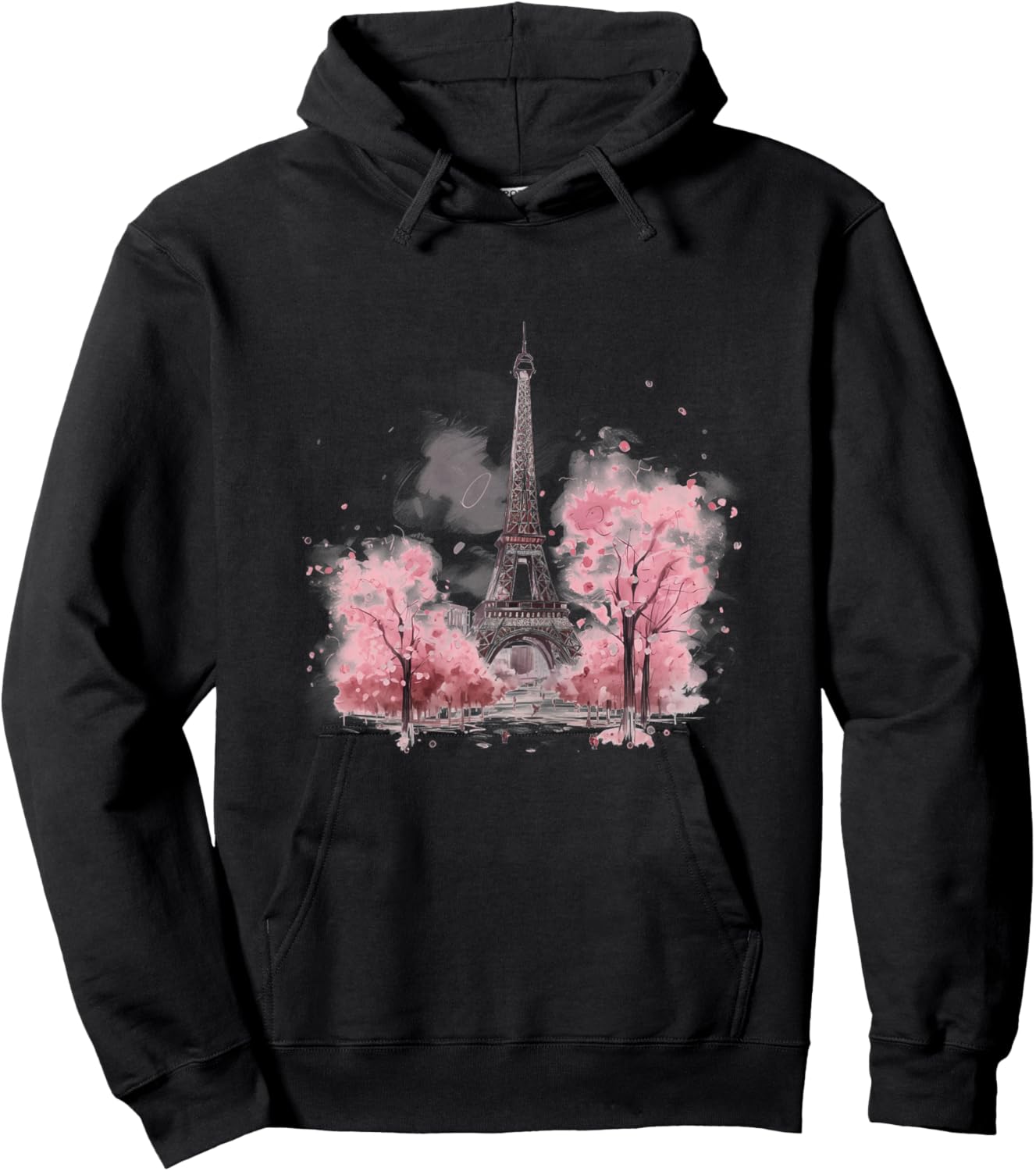Eiffel Tower Paris Souvenirs France Vintage Flowers Pink Hoodie - Hoodie | Black