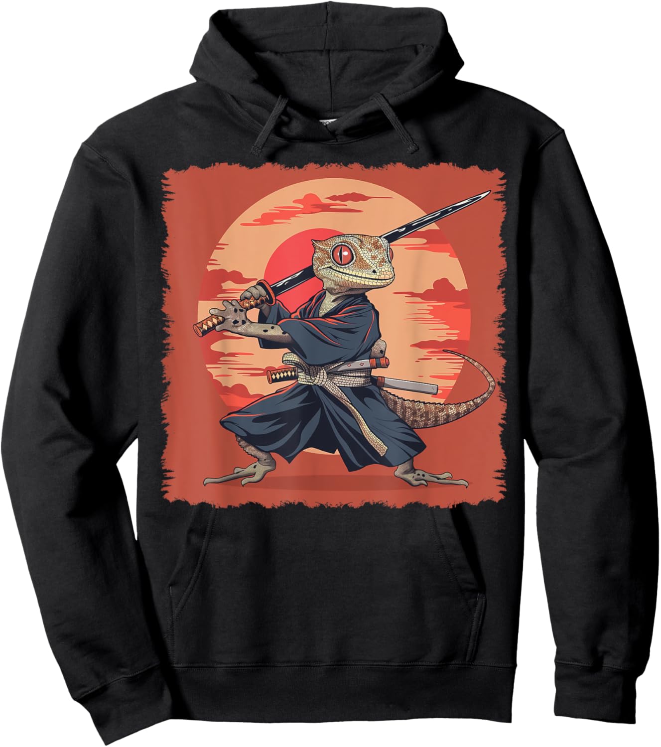 Crested Gecko Lizard Japanese Art Samurai Ukiyo-e Hoodie - Hoodie | Black
