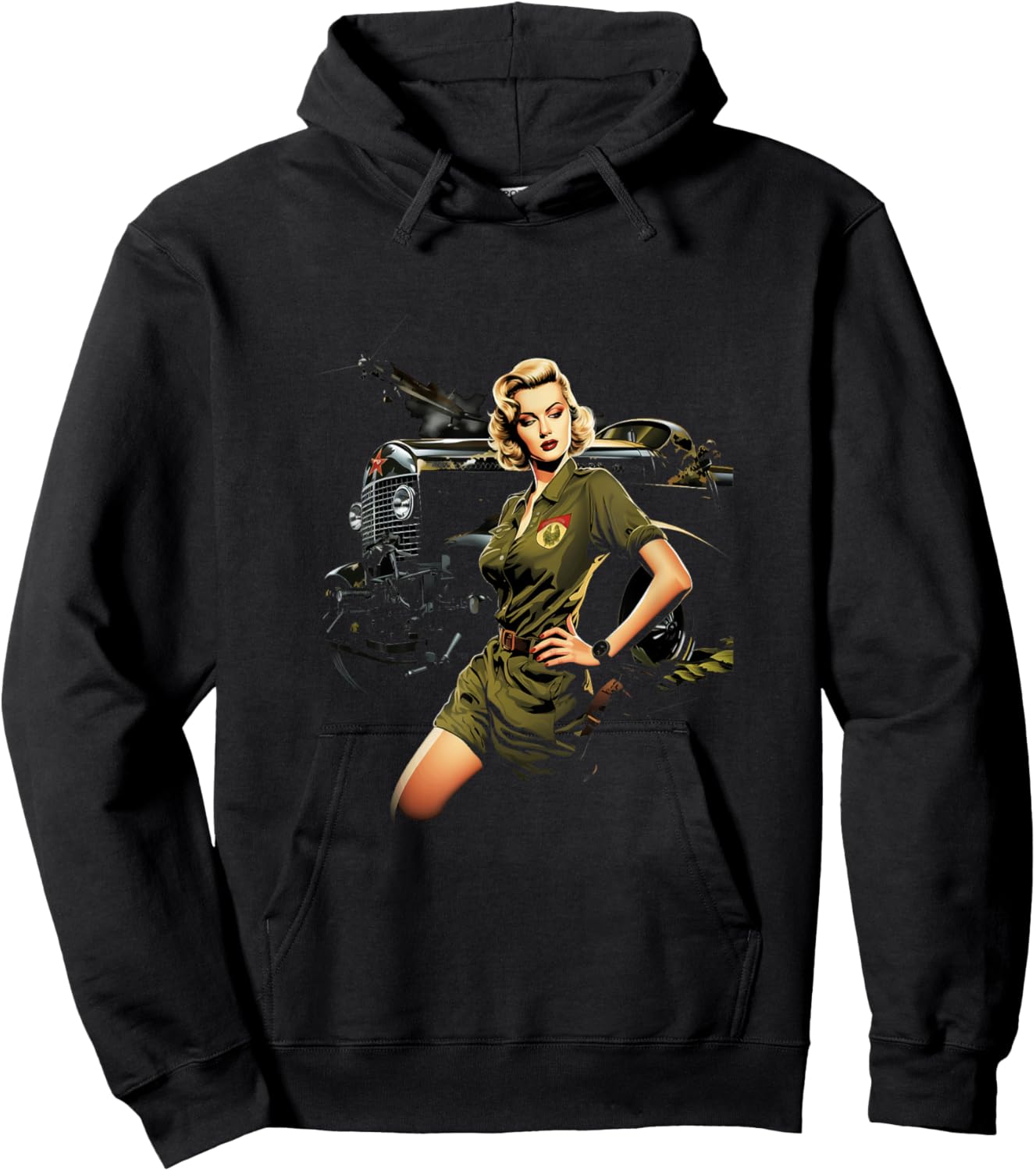Pinup Girl WW2 Military Vehicle Tank Vintage Hoodie - Hoodie | Black