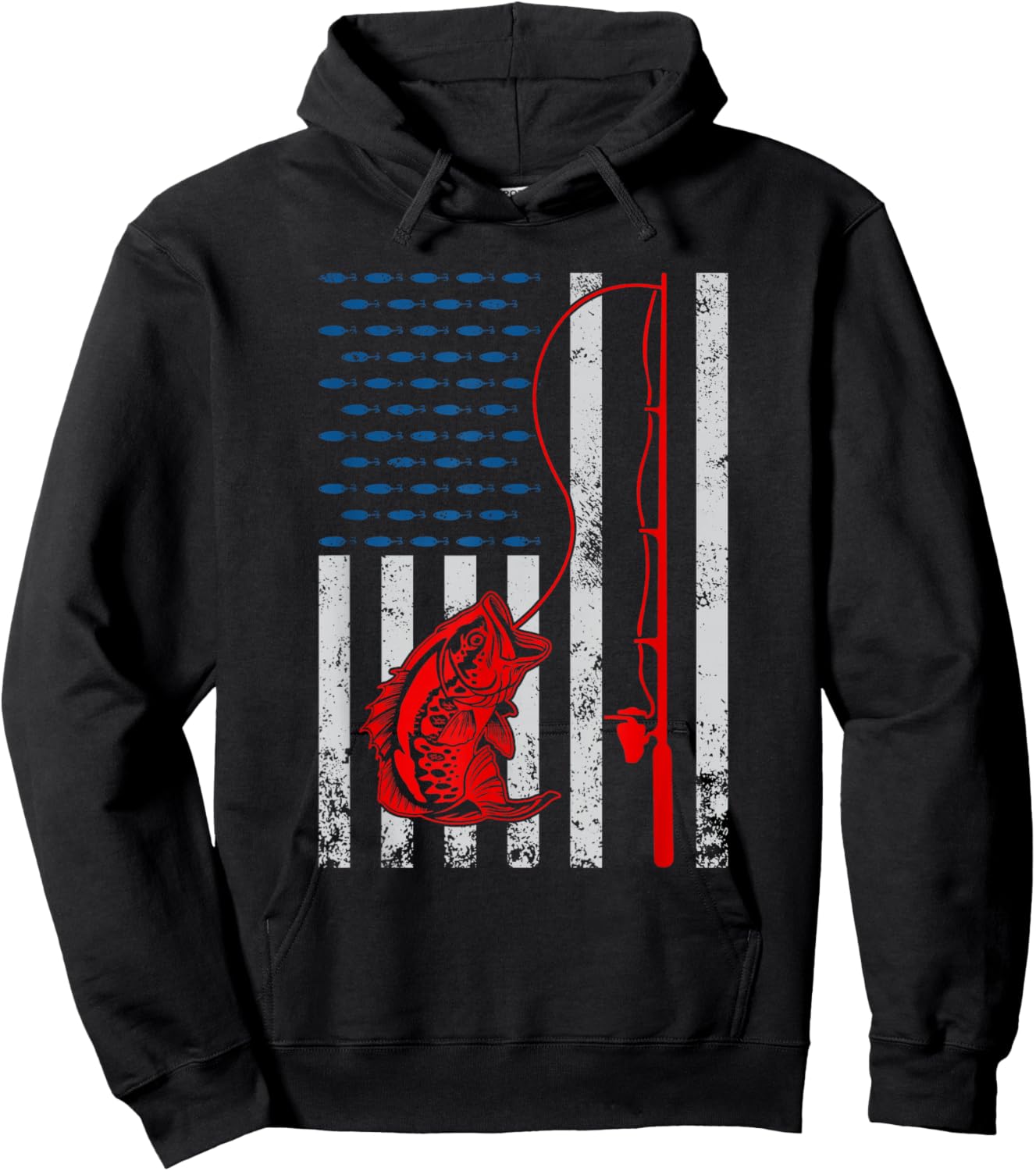 American Flag Fishing Rod Fishing Lover Vintage Fisherman Hoodie - Hoodie | Black