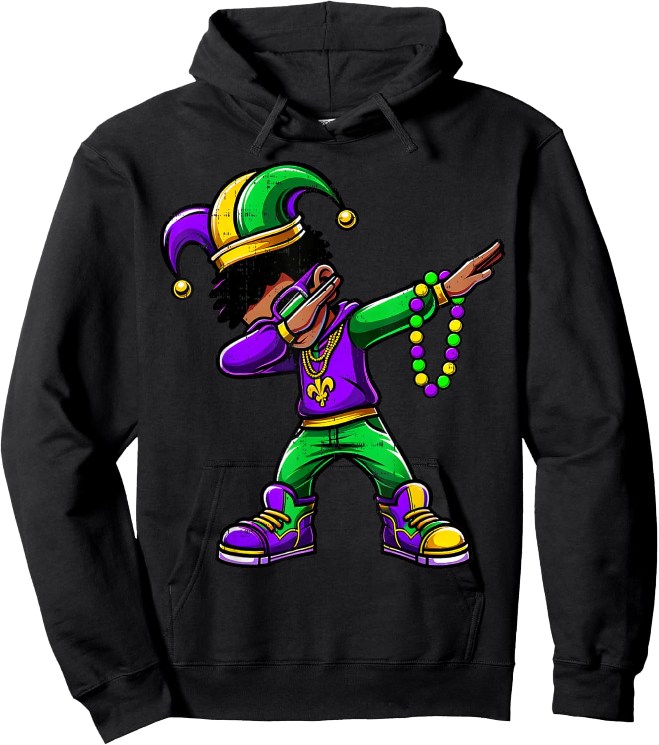 Funny Dabbing Mardi Gras For Black Boy Outfit Jester Hat Kid Hoodie - Hoodie | Black