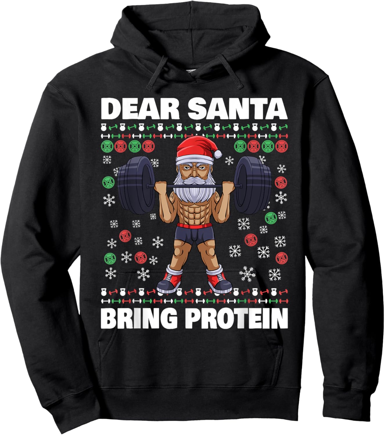 Santa Bring Protein Workout Liftmas Gym Ugly Christmas Hoodie - Hoodie | Black