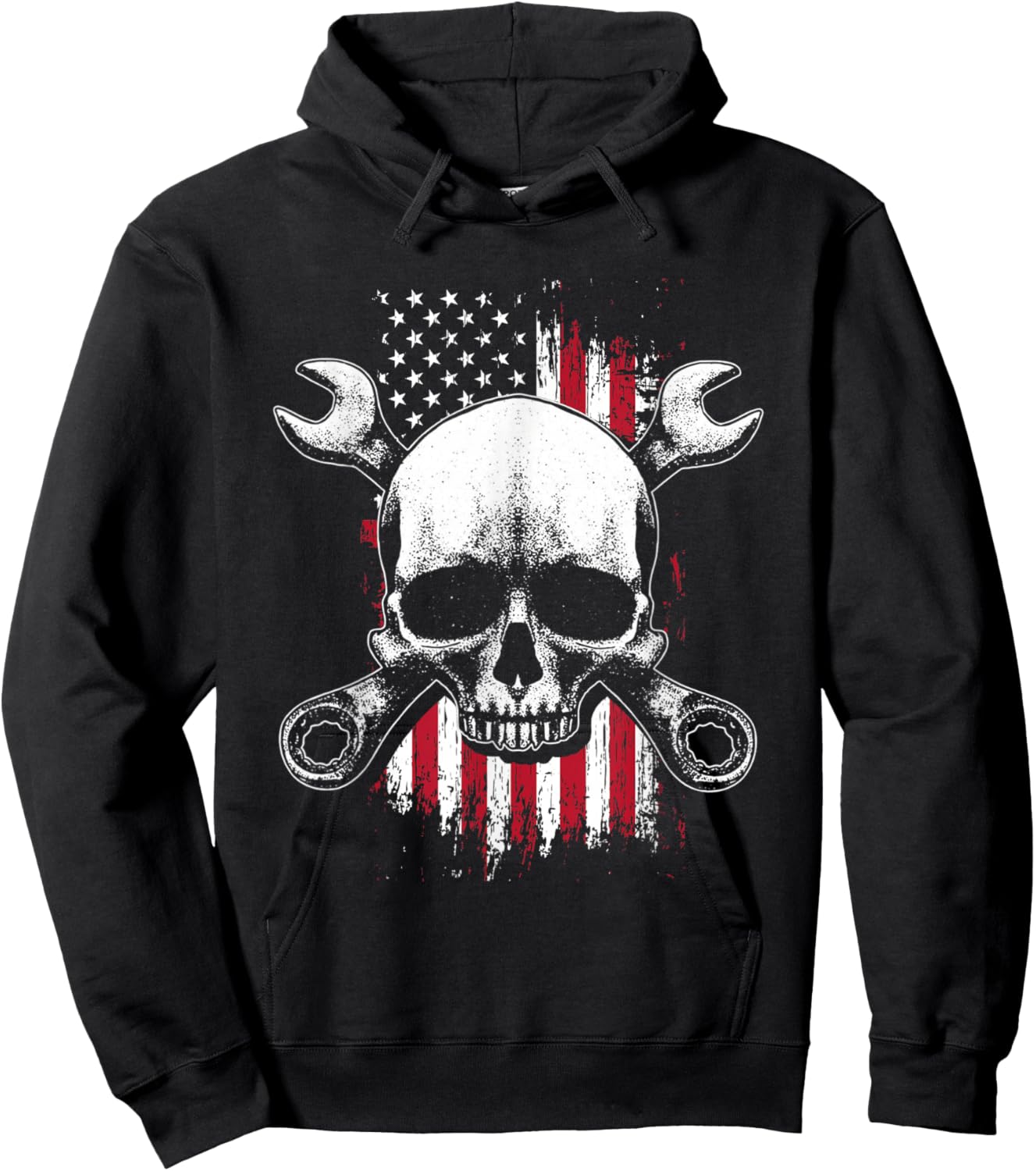 US American Flag | Wrench Tools | Garage Skeleton Mechanic Hoodie - Hoodie | Black