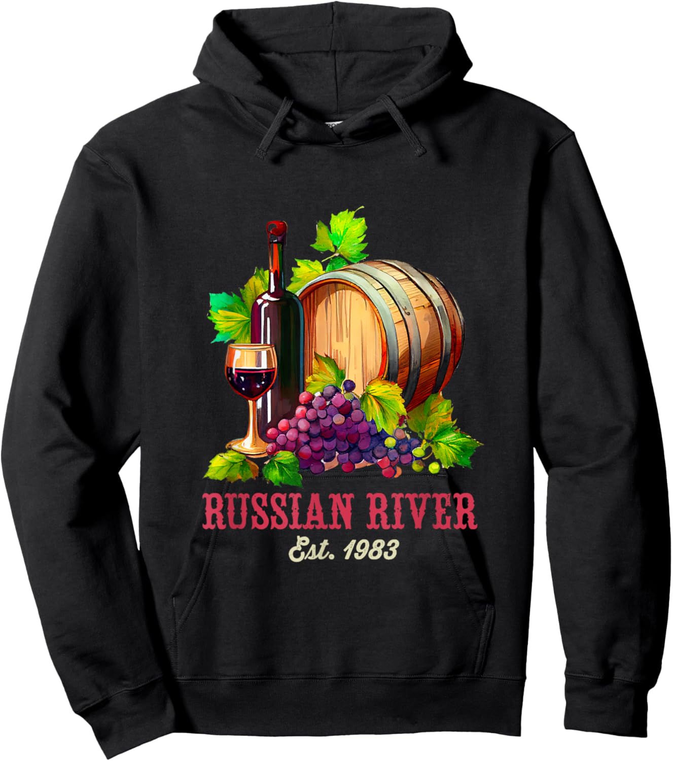 Russian River Sonoma California Vineyard Vintage Wine Region Hoodie - Hoodie | Black