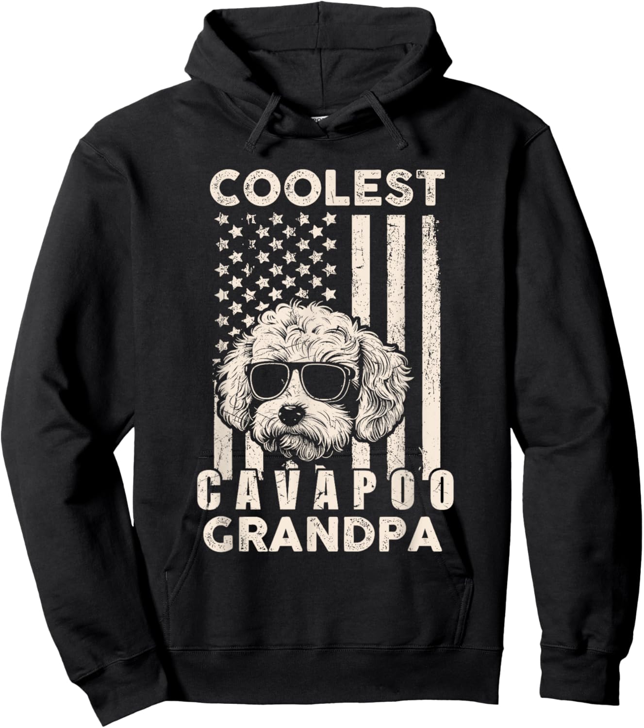 Coolest Cavapoo Grandpa Vintage American Flag Funny Dog Xmas Hoodie - Hoodie | Black