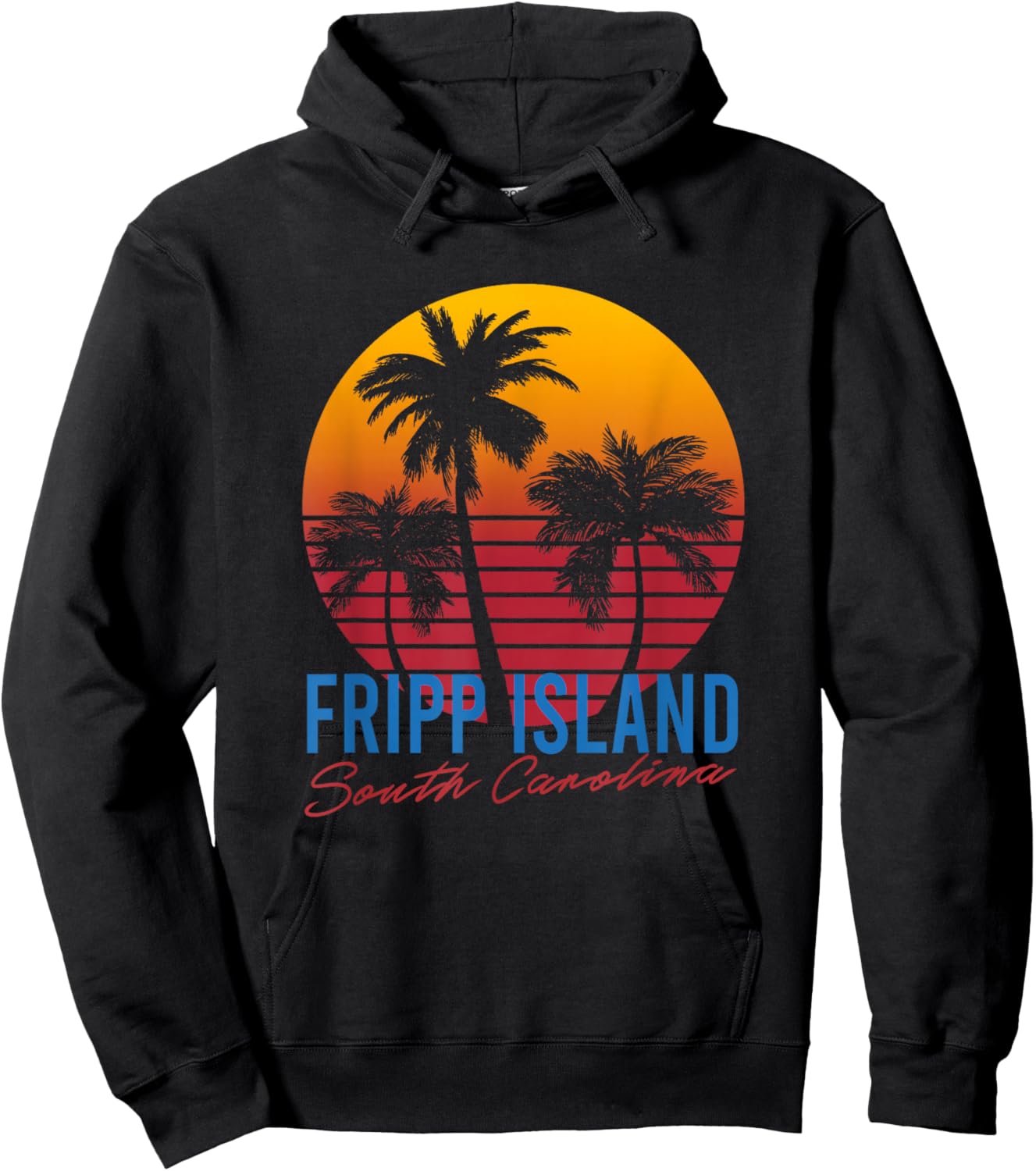 Vintage Fripp Island South Carolina Palm Trees Sunset Retro Hoodie - Hoodie | Black