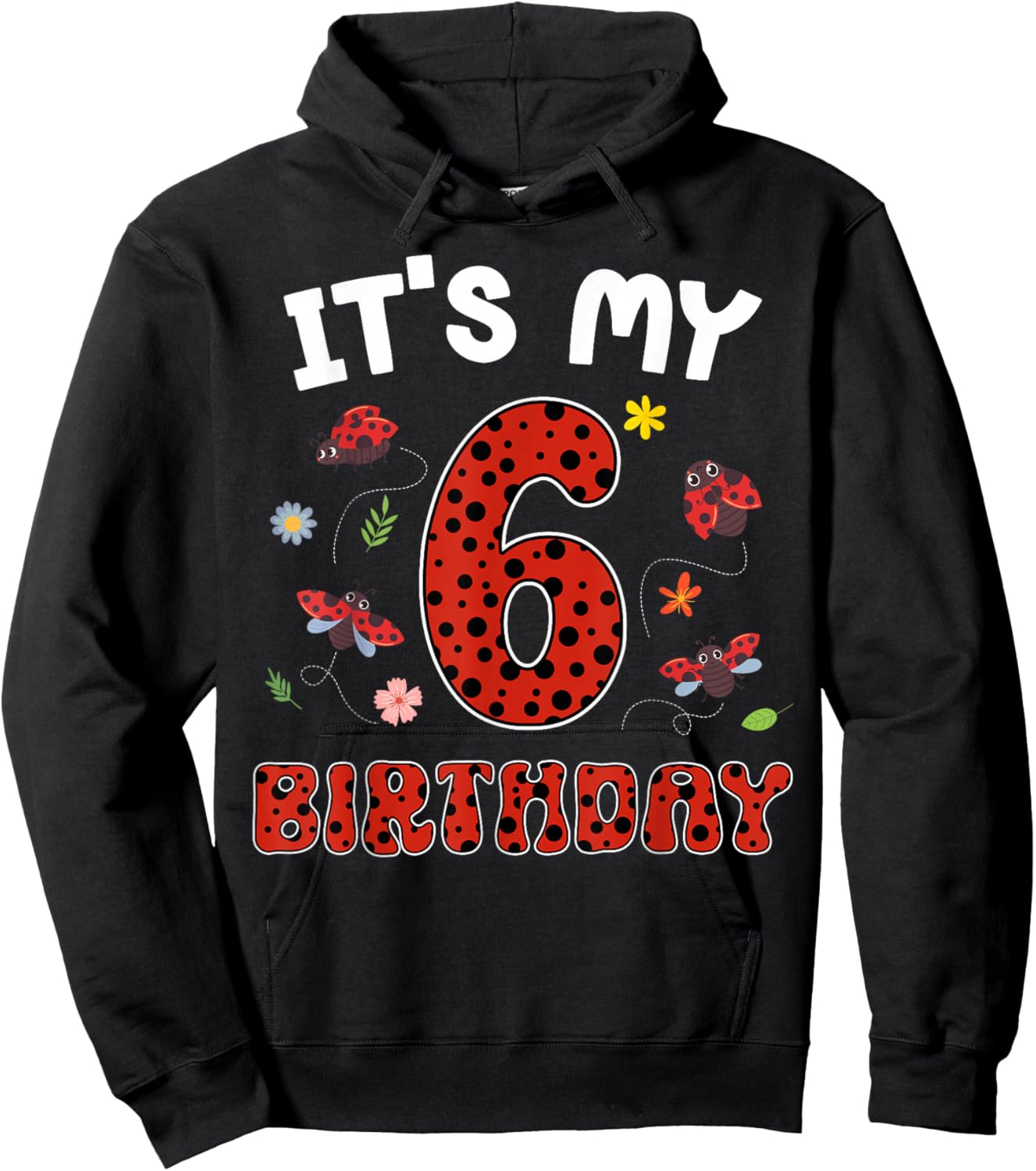 Cute It's My 6th Birthday Ladybug 6 Years Old Hoodie - Hoodie | Black