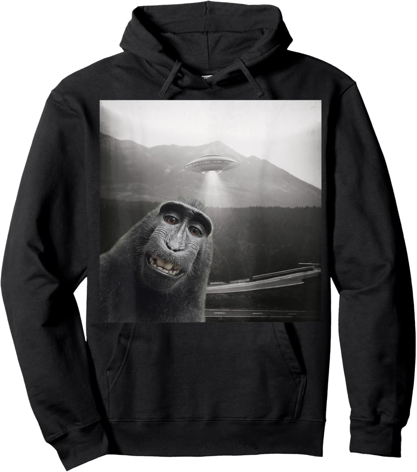 Funny Macaque Monkey Selfie Lovers Alien UFO Selfie Hoodie - Hoodie | Black