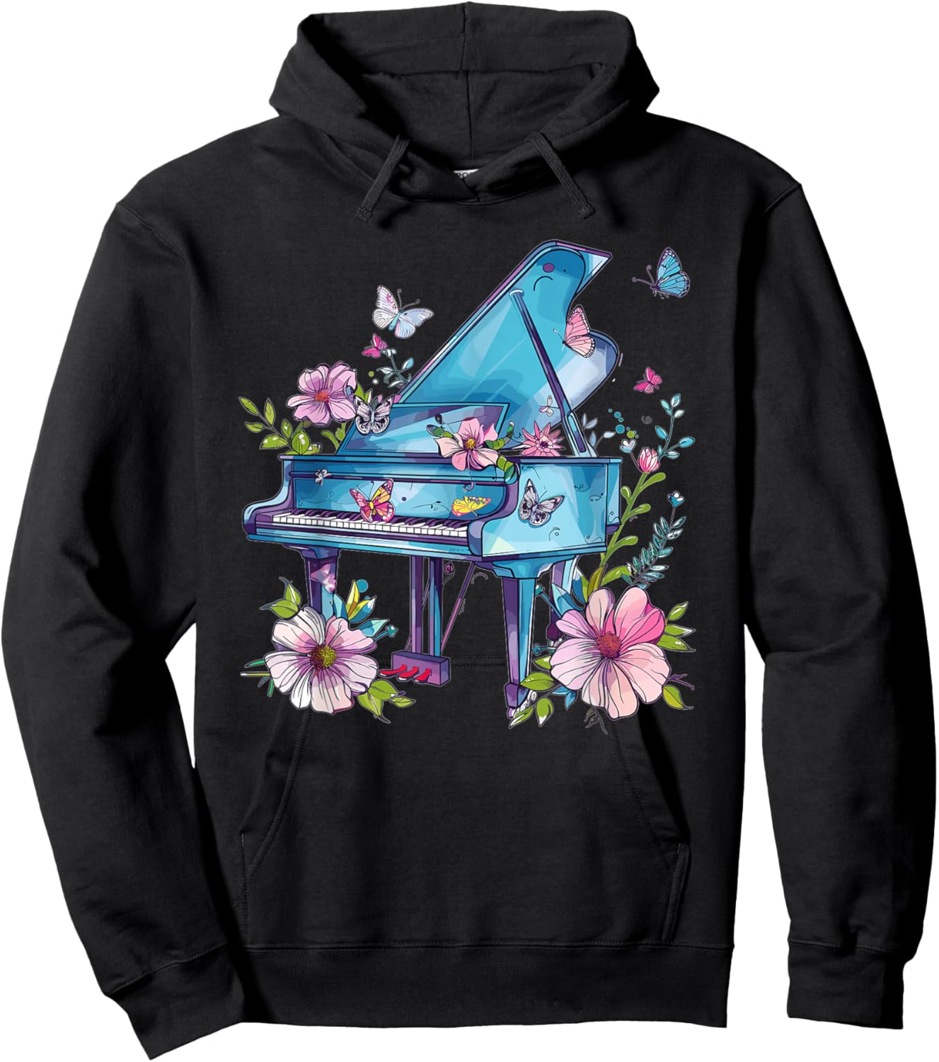Colorful Piano With Flowers I Music Piano Hoodie - Hoodie | Black