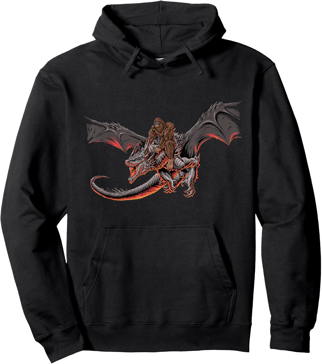 Bigfoot Riding A Dragon Looking at Dinosaurs - Sasquatch Hoodie - Hoodie | Black