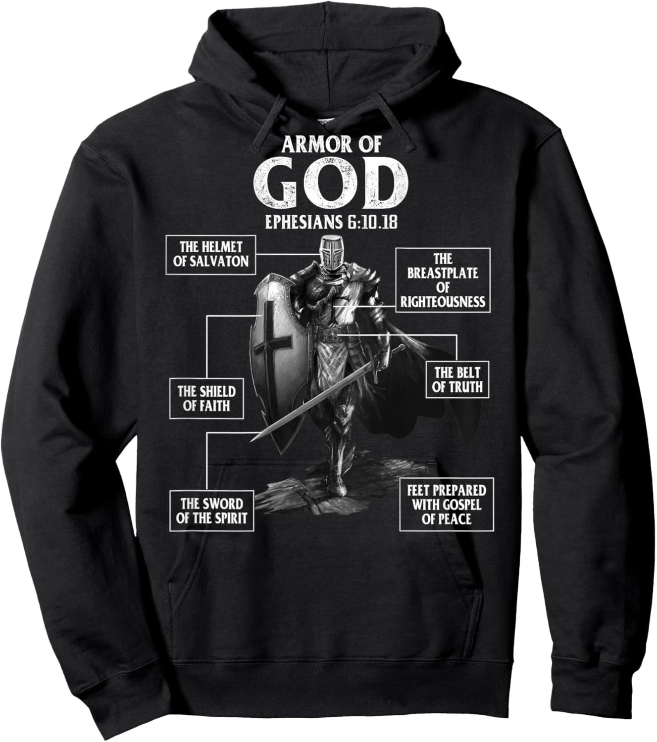 Armor of God Ephesians 6 10 18 Bible Verse (on back) Hoodie - Hoodie | Black
