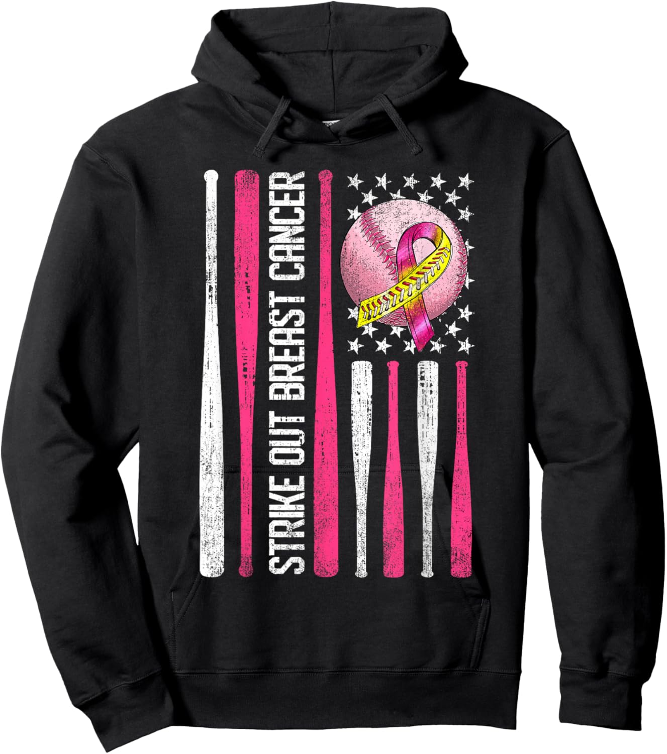 Strike Out Breast Cancer Softball Fight Awareness Men Hoodie - Hoodie | Black