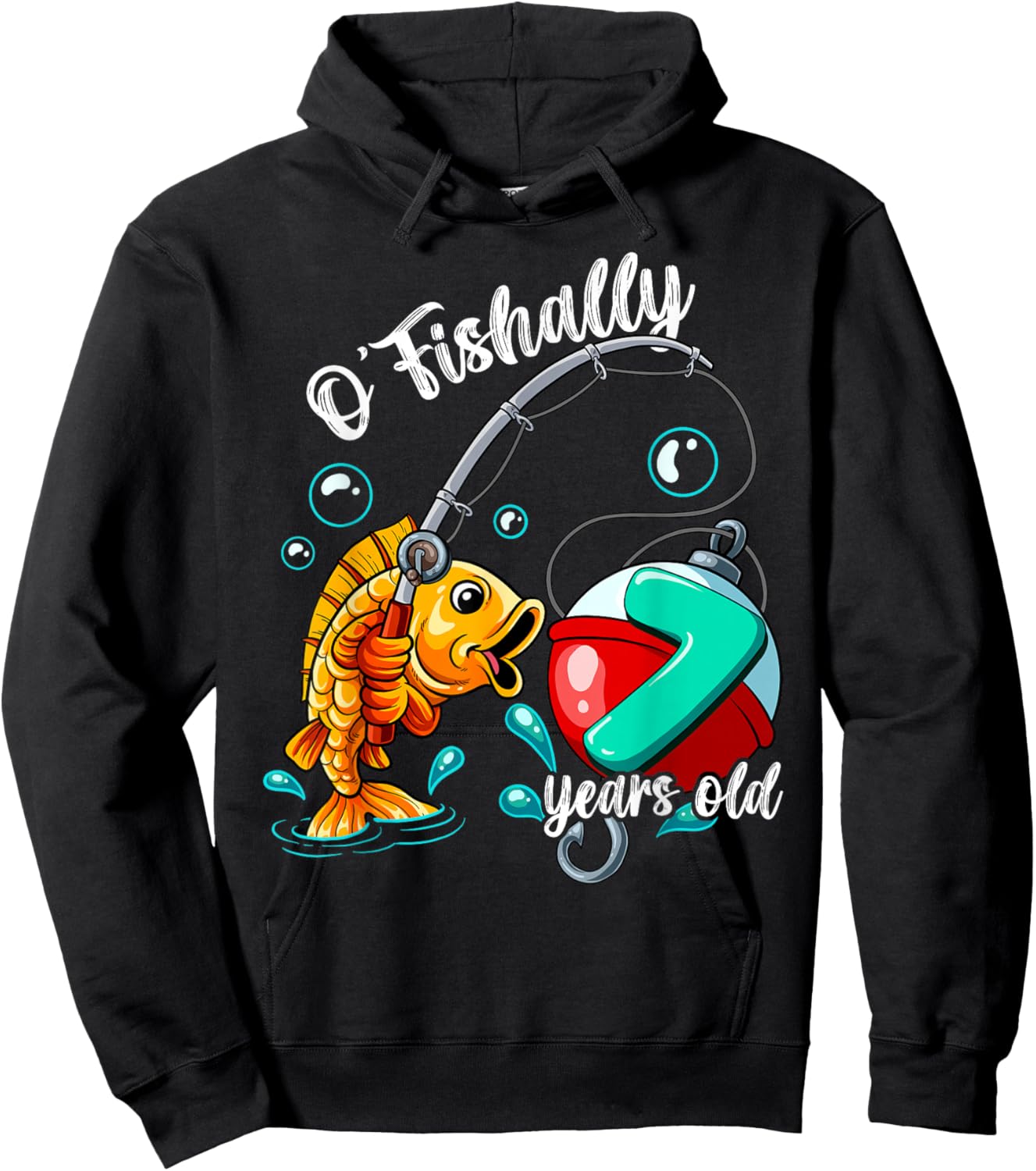 O'fishally 7 years old 7th Birthday Fishing Hoodie - Hoodie | Black