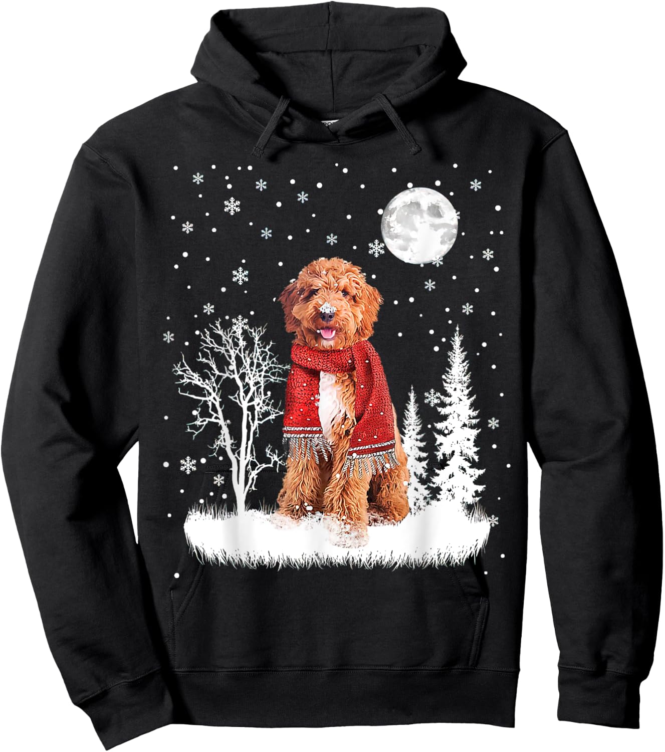 Irish Doodle Under Moonlight Snow Christmas Pajamas Hoodie - Hoodie | Black