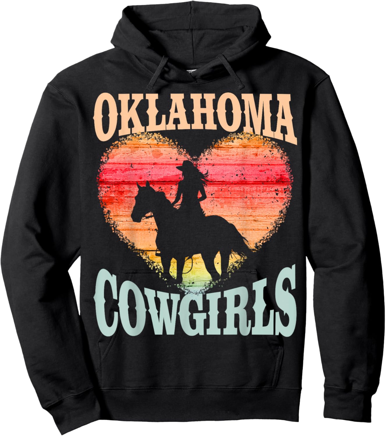 Oklahoma Cowgirls Girl Riding Horse Silhouette Ombre Heart Hoodie - Hoodie | Black
