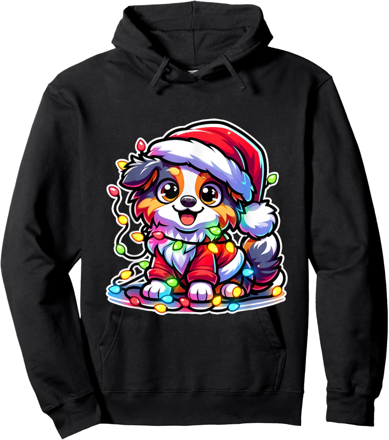 Merry Christmas Xmas Australian Shepherd Santa Dog With Hoodie - Hoodie | Black