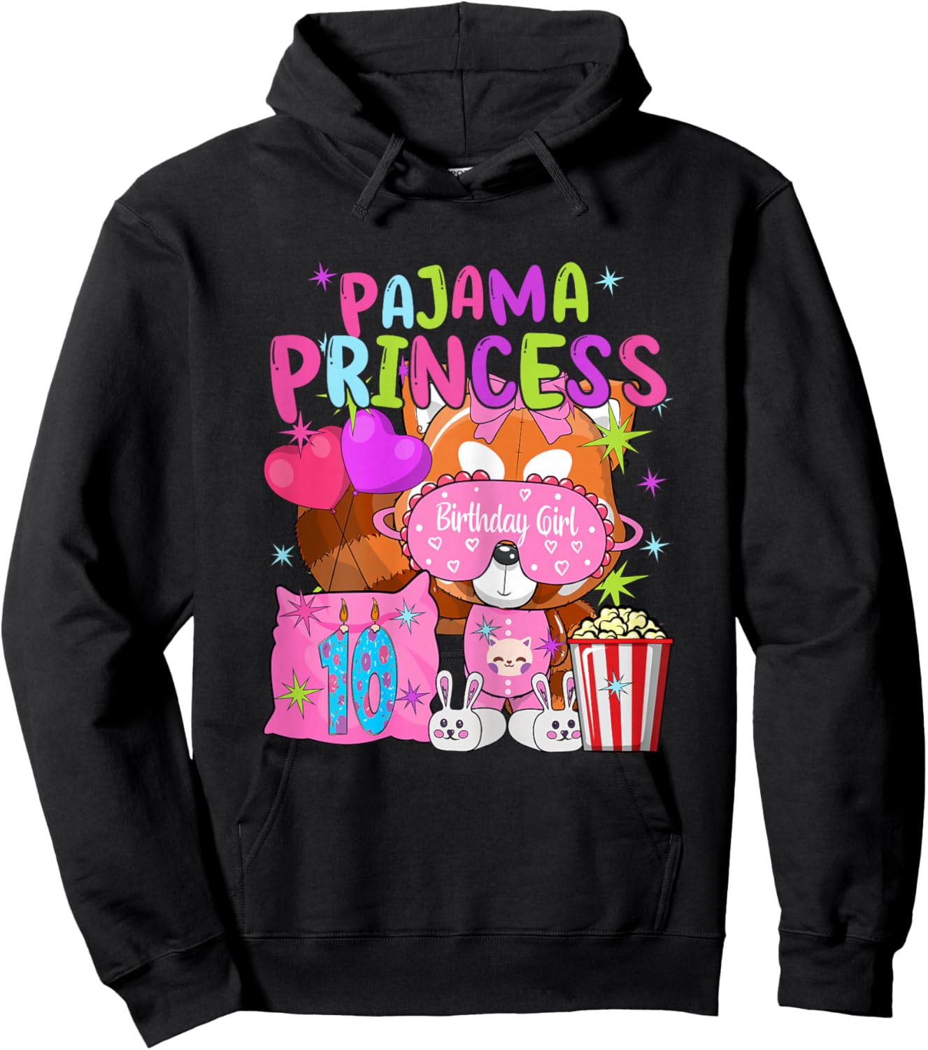 10th Birthday Pajama Party Theme 10 Years Old Birthday Girl Hoodie - Hoodie | Black