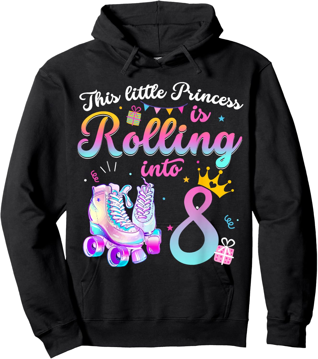 Roller Skate 8th Birthday Shirt 8 Year Old Girl Party Outfit Hoodie - Hoodie | Black
