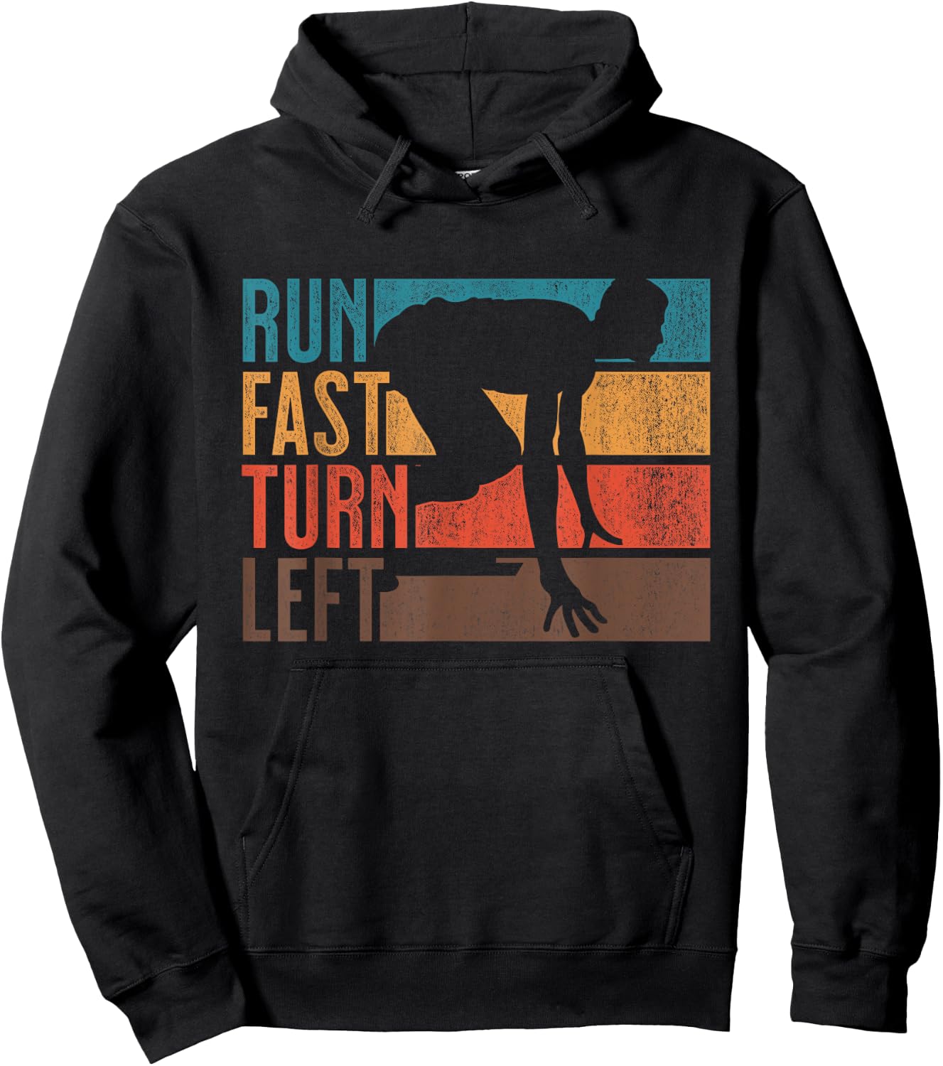 Run Fast Turn Left Track Runner Motivational Fitness Hoodie - Hoodie | Black