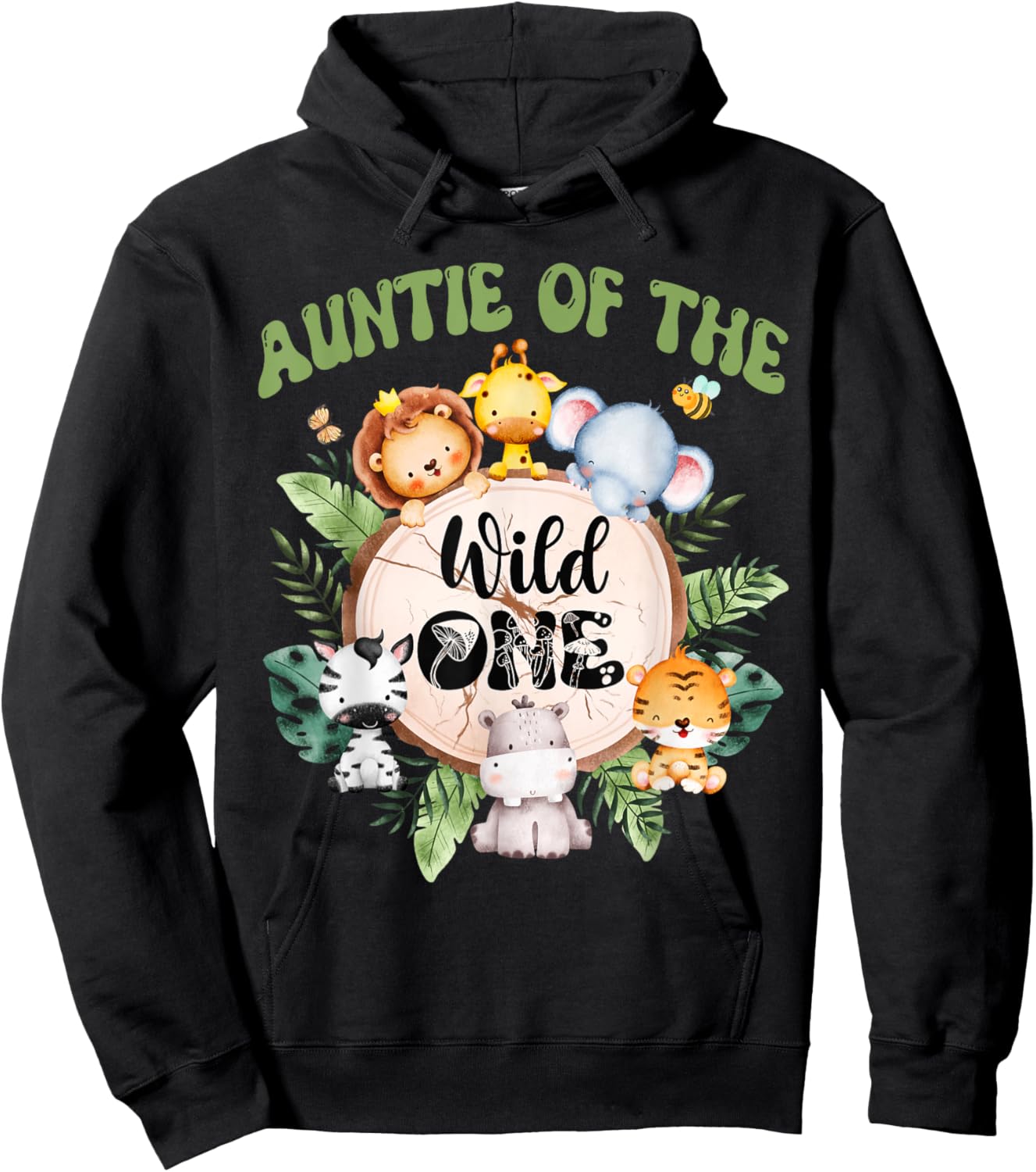 Auntie Of The Wild One 1st Birthday Safari Family Matching Hoodie - Hoodie | Black