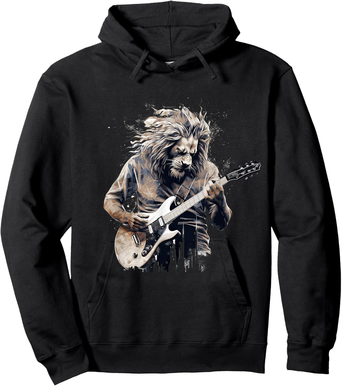 Awesome Lion Playing Electric Guitar Hoodie - Hoodie | Black