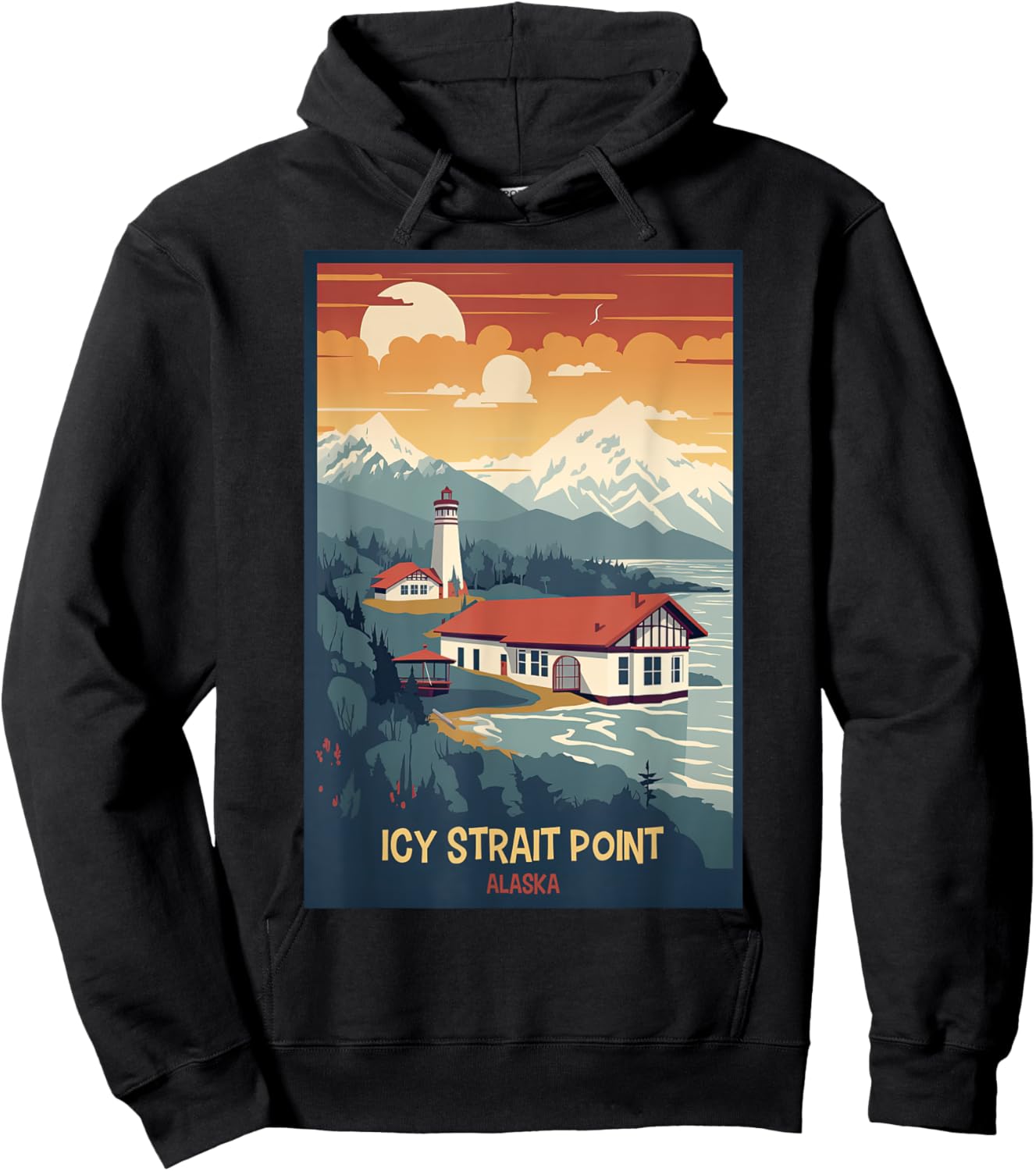 Icy Strait Point, Alaska Retro Travel Poster Graphic Hoodie - Hoodie | Black