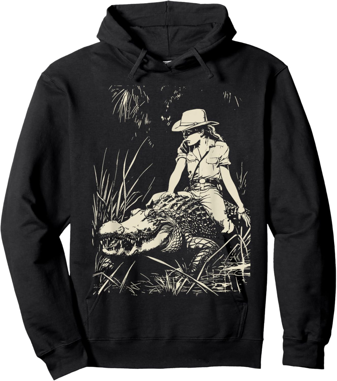 Girl riding Alligator | Weird Funny Florida Crocodile Meme Hoodie - Hoodie | Black