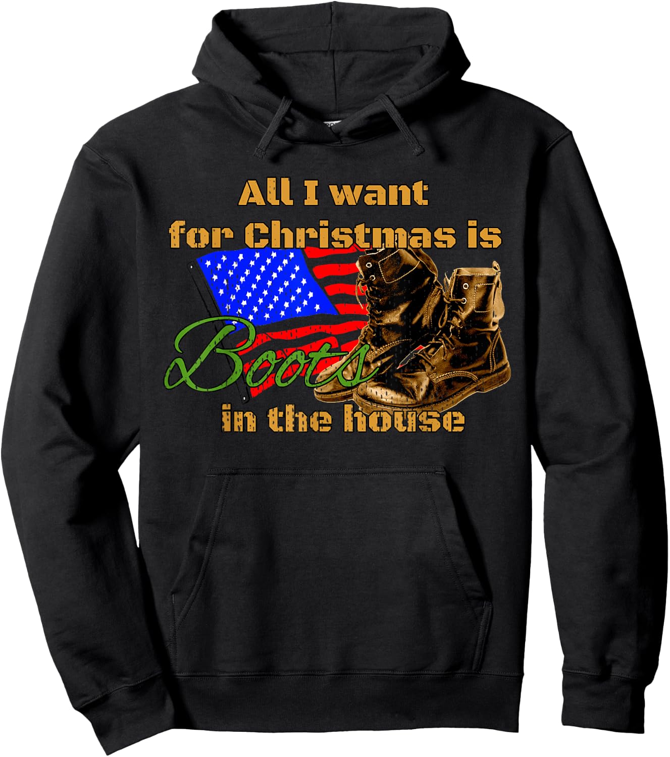Boots in the House All I Want for Christmas Military Mom Hoodie - Hoodie | Black