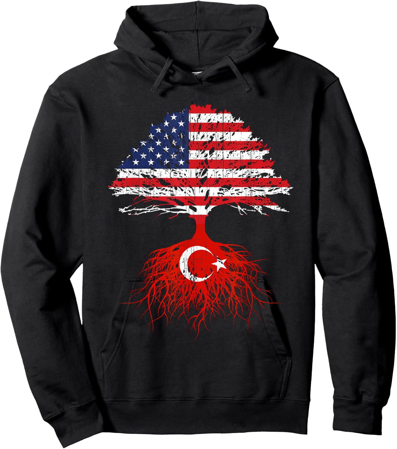 Turkey Roots Turkish American USA Flags Naturalization Gift Women Girls Kids Men Hoodie - Hoodie | Black