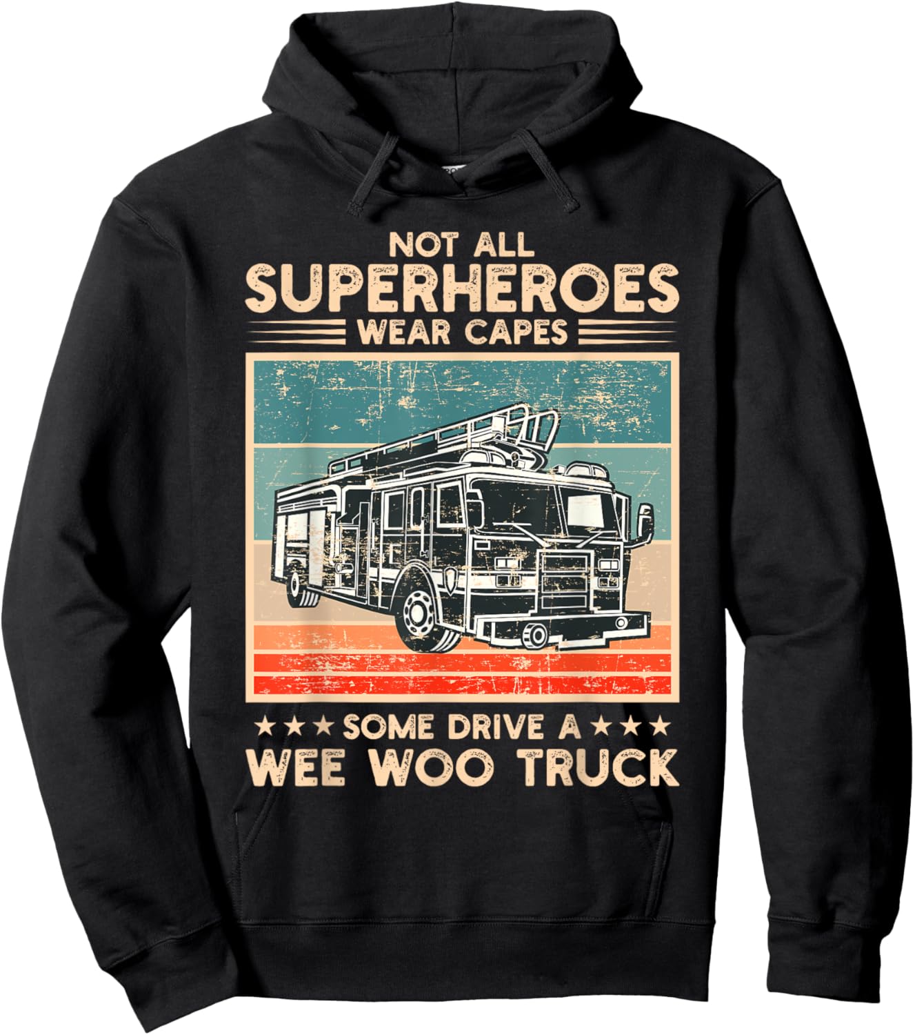 Wee Woo Fire Truck Co. Adult Superhero Humorous Modern Black , Small, Short Sleeve, Classic Fit, Crew Collar, , Cotton 65% Polyester 35% Hoodie - Hoodie | Black