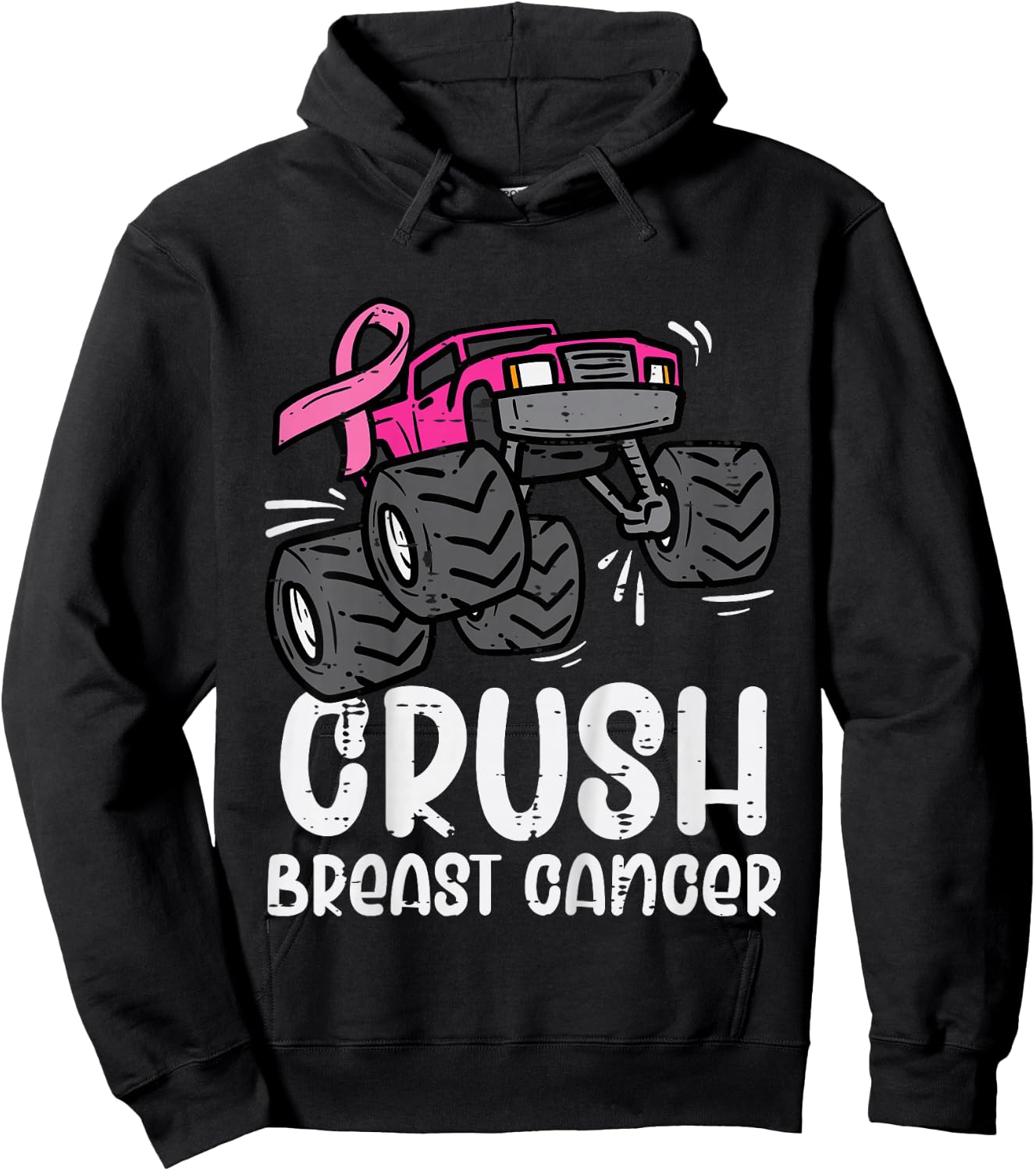 Kids Monster Truck Pink Breast Cancer Awareness Kids Toddler Boys Hoodie - Hoodie | Black