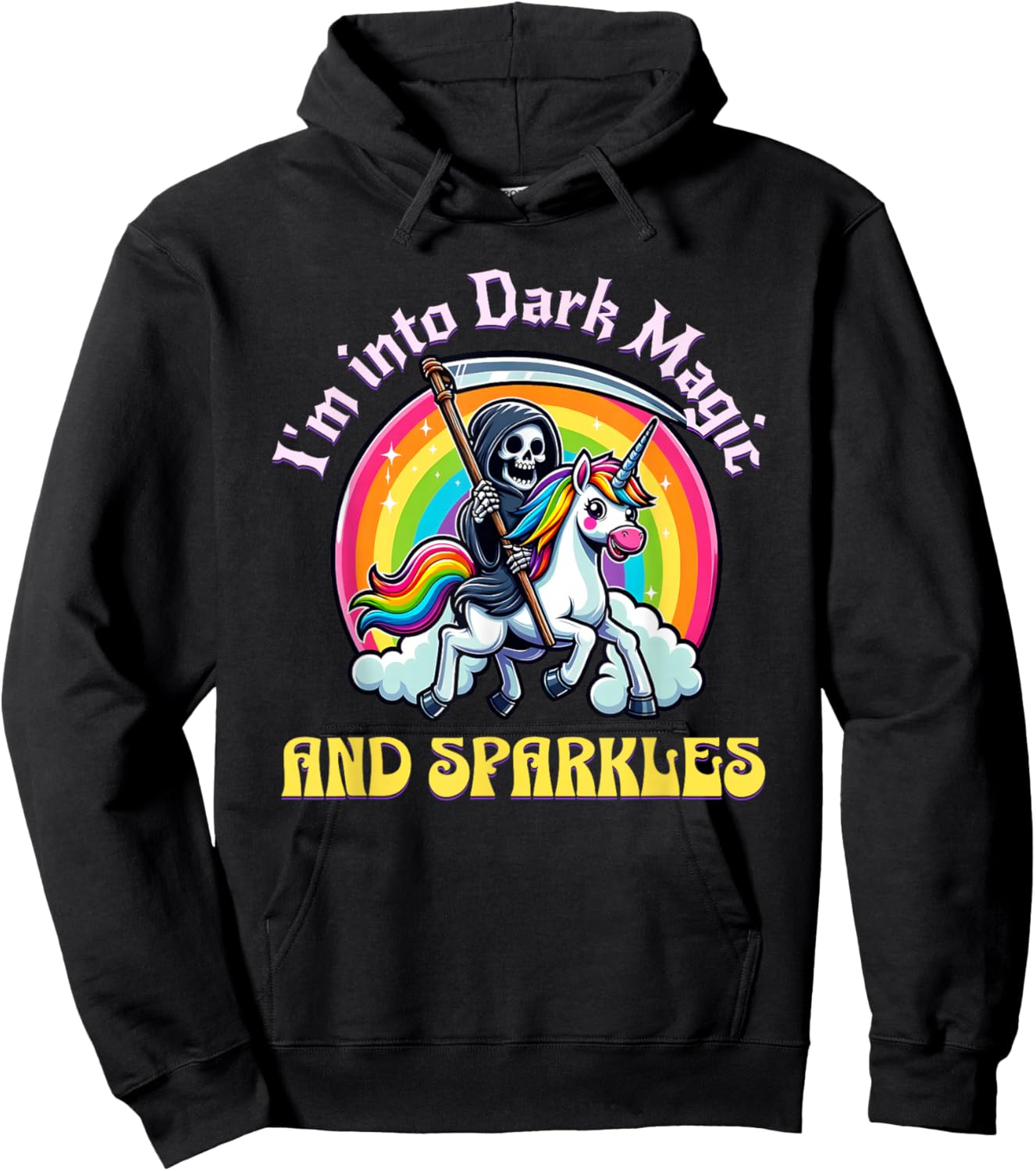 Dark Magic and Sparkles, Grim Reaper, Unicorn and Rainbow Hoodie - Hoodie | Black